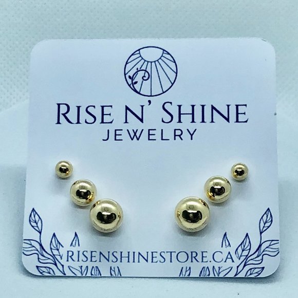 ** NEW** 3-Pair Ball Stud Earrings - 18K Gold Filled - Picture 1 of 1